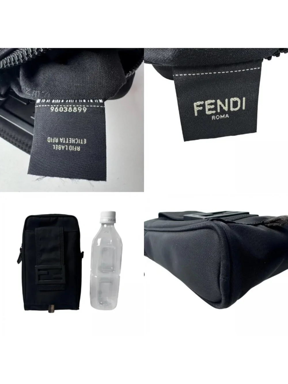 Fendi Baguette Phone Pouch Nylon Shoulder Bag Black